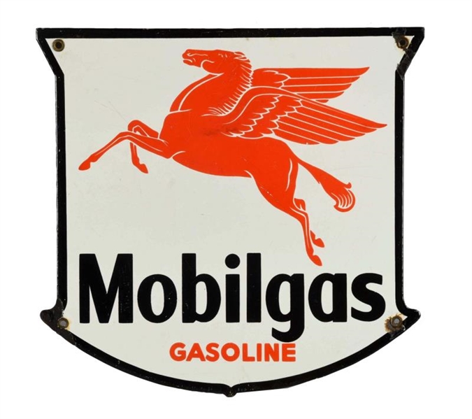 MOBILGAS GASOLINE W/ ORANGE PEGASUS DIECUT SIGN.  