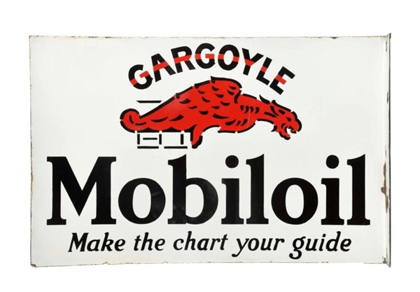 MOBILOIL GARGOYLE PORCELAIN FLANGE SIGN.          