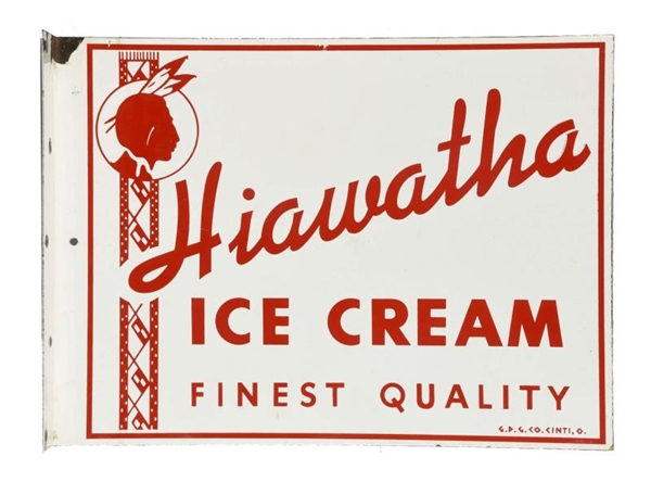 HIAWATHA ICE CREAM PORCELAIN FLANGE SIGN.         