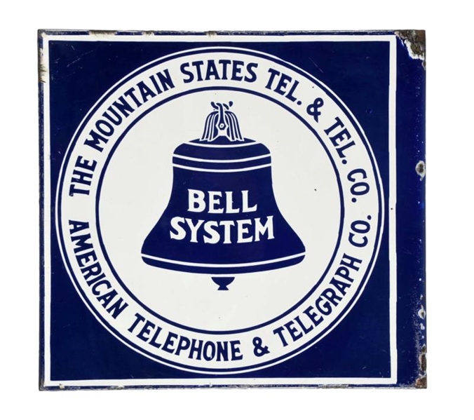 THE BELL SYSTEM MOUNTAIN PORCELAIN FLANGE SIGN.   