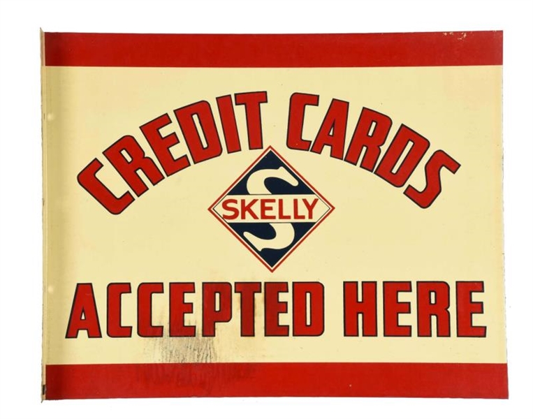 SKELLY CREDIT CARDS TIN FLANGE SIGN.              