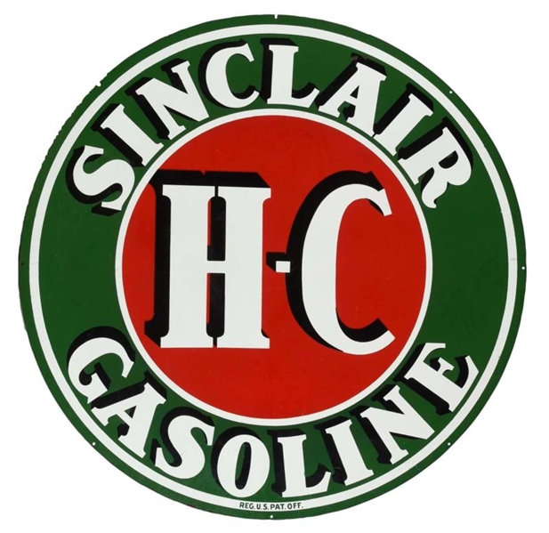 SINCLAIR H-C GASOLINE PORCELAIN SIGN.             
