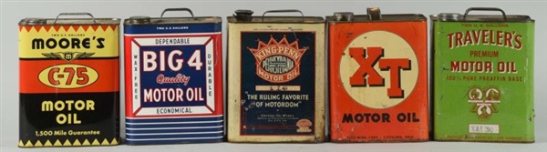 LOT OF 5:  TWO GALLON RECTANGLE METAL OIL CANS.   