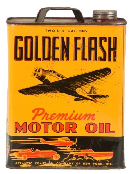 GOLDEN FLASH MOTOR OIL TWO GALLON CAN.            