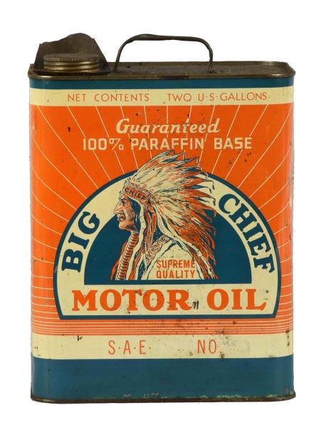 BIG CHIEF MOTOR OIL TWO GALLON CAN.               