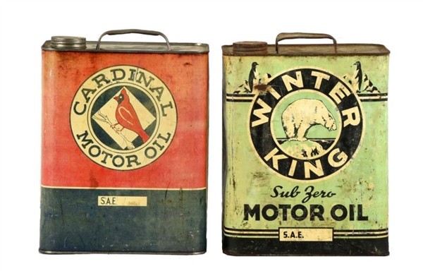 LOT OF 2:  WINTER KING & CARDINAL MOTOR OIL CANS. 
