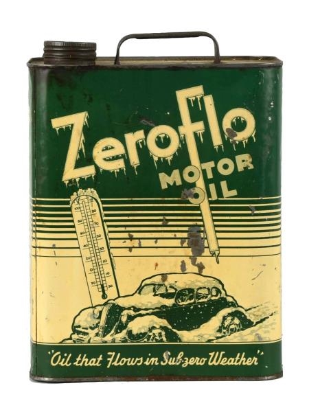 ZEROFLO MOTOR OIL W/ CAR TWO GALLON CAN.          