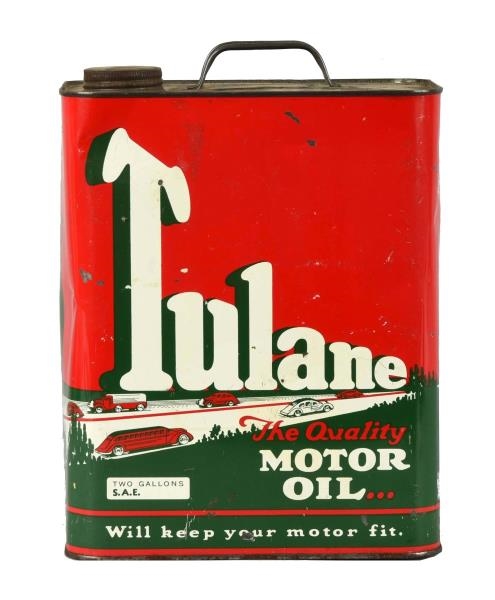 TULANE MOTOR OIL TWO GALLON CAN.                  