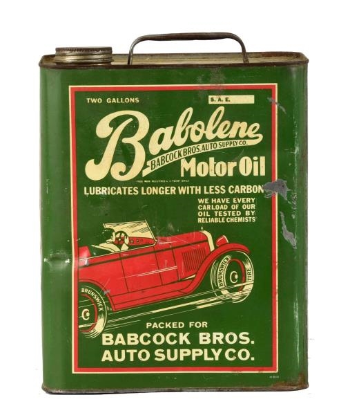 BABOLENE MOTOR OIL W/ CAR LOGO TWO GALLON CAN.    