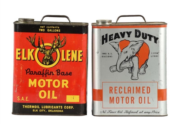 LOT OF 2: ELKOLENE & HEAVY DUTY MOTOR OIL CANS.   