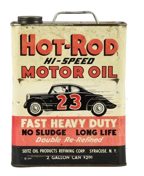 HOT ROD HI-SPEED MOTOR OIL TWO GALLON CAN.        