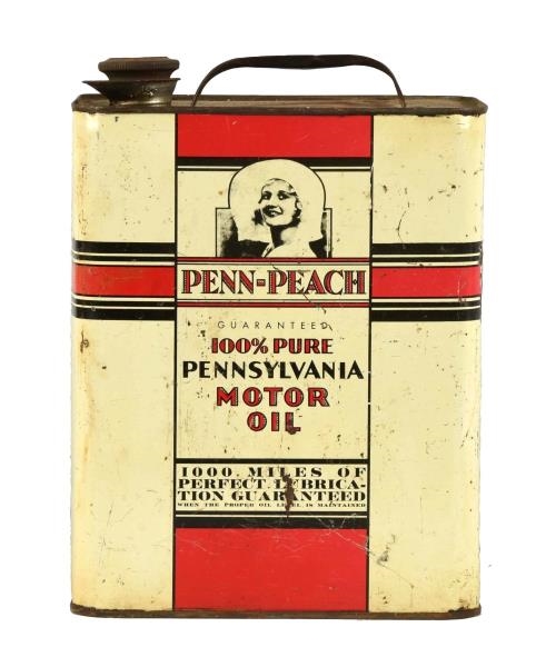 PENN-PEACH W/ LADY LOGO MOTOR OIL TWO GALLON CAN. 