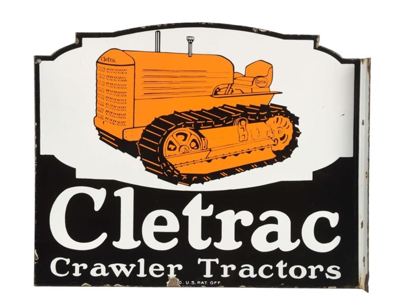 CLETRAC CRAWLER TRACTOR PORCELAIN FLANGE SIGN.    