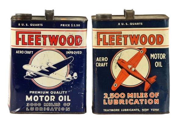 LOT OF 2: FLEETWOOD MOTOR OIL TWO GALLON CANS.    