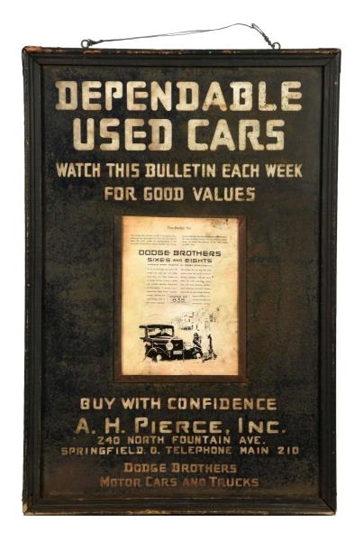 (DODGE) DEPENDABLE USED CARS TIN SIGN.            