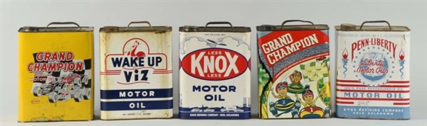 LOT OF 5:  TWO GALLON RECTANGLE METAL OIL CANS.   