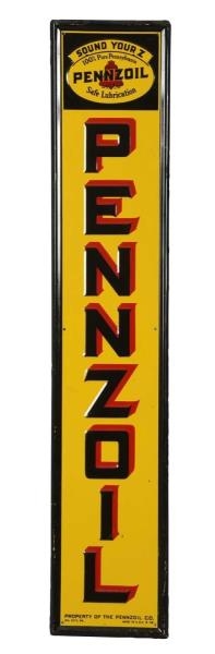 PENNZOIL"SOUND YOUR Z" VERTICAL EMBOSSED TIN SIGN.
