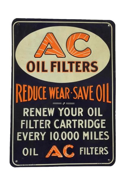 AC OIL FILTERS TIN EMBOSSED SIGN.                 