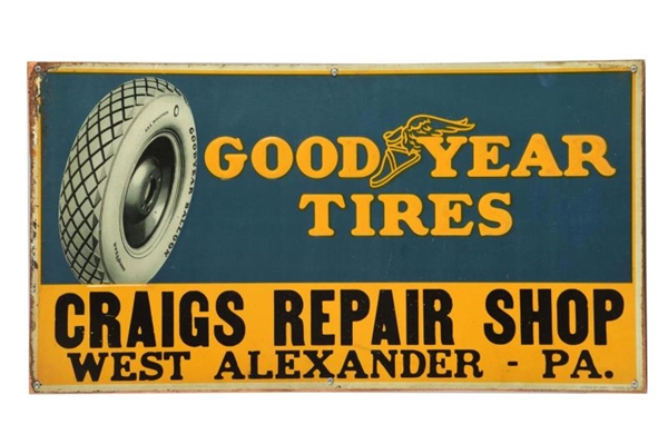 GOODYEAR TIRES W/ LOGO TIN EMBOSSED SIGN.         