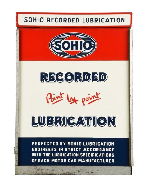 SOHIO RECORDED LUBRICATION PORCELAIN SIGN.        