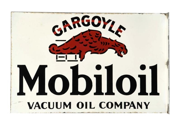 MOBILOIL W/ GARGOYLE PORCELAIN FLANGE SIGN.       