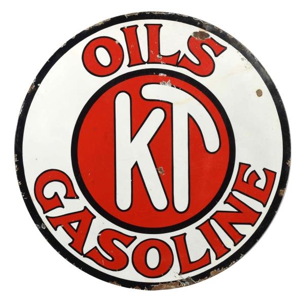 KT OILS GASOLINE PORCELAIN SIGN.                  