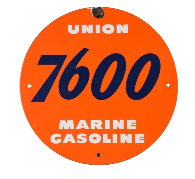UNION 7600 MARINE GASOLINE PORCELAIN SIGN.        