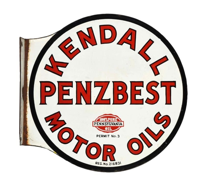 KENDALL PENZBEST MOTOR OIL PORCELAIN FLANGE SIGN. 