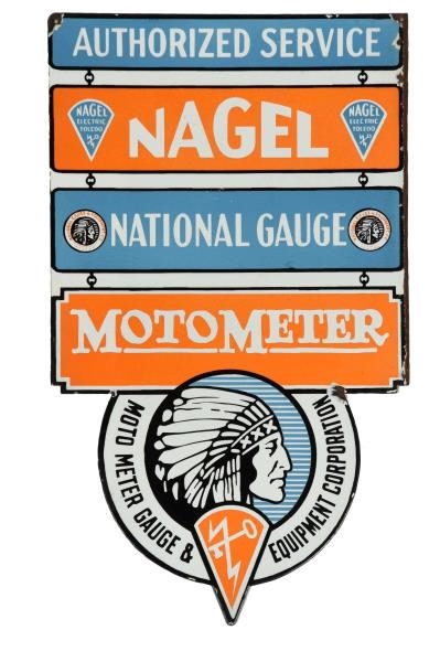 NAGEL MOTOR METER PORCELAIN FLANGE SIGN.          