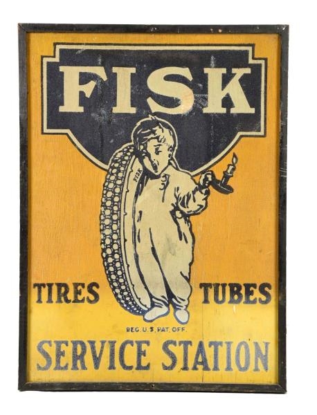 FISK TIRES TUBES SERVICE STATION WOODEN SIGN.     