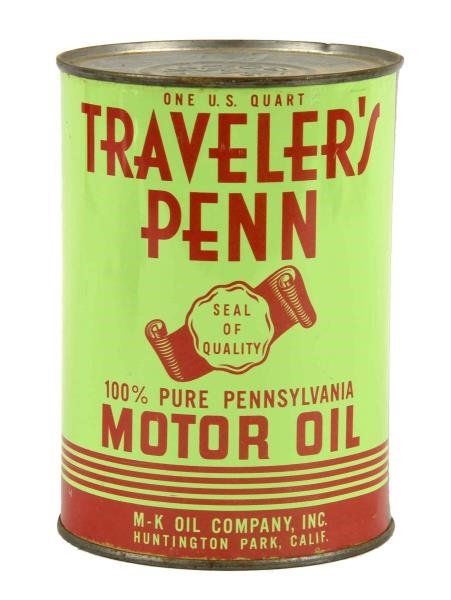 TRAVELERS PENN MOTOR OIL QUART CAN.              