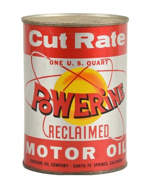 POWERINE RECLAIMED MOTOR OIL QUART CAN.           