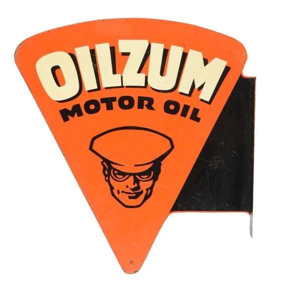 OILZUM MOTOR OIL W/ LOGO TIN FLANGE SIGN.         