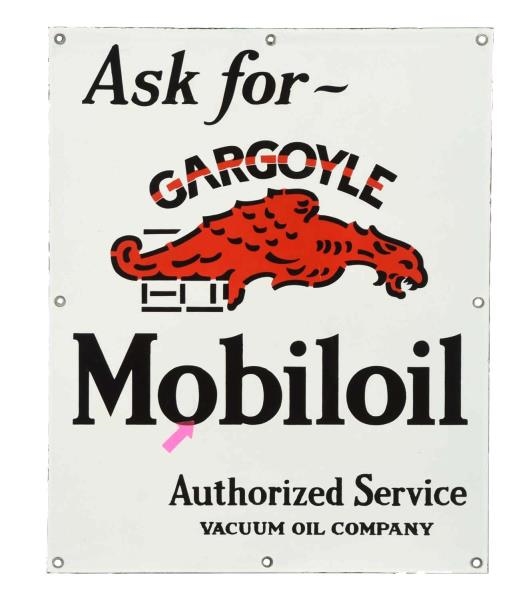 ASK FOR MOBILOIL GARGOYLE PORCELAIN SIGN.         