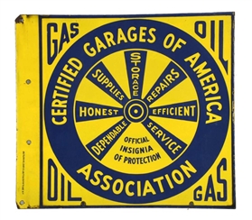 CERTIFIED GARAGES OF AMERICA ASSO. PORCELAIN SIGN.