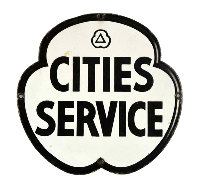 CITIES SERVICE CLOVER SHAPED PORCELAIN SIGN.      