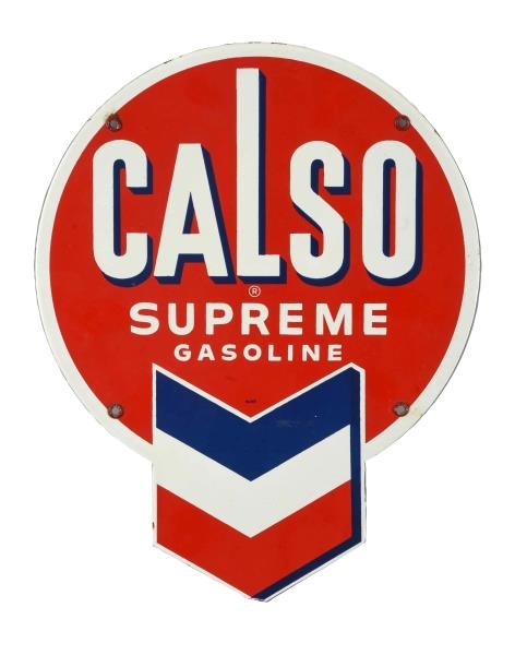 CALSO SUPREME GASOLINE PORCELAIN SIGN.            
