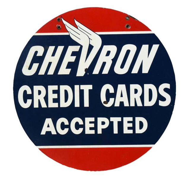 CHERVON CREDIT CARDS ACCEPTED PORCELAIN SIGN.     