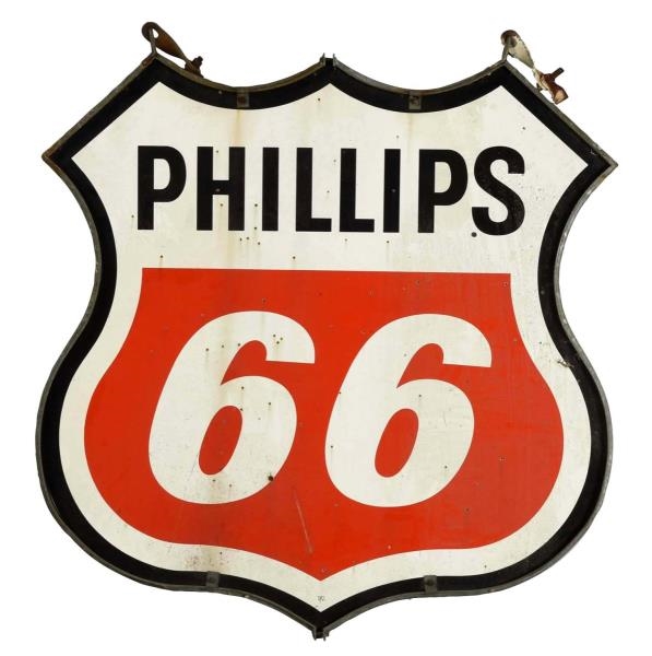 PHILLIPS 66 (RED & WHITE) PORCELAIN DIECUT SIGN.  
