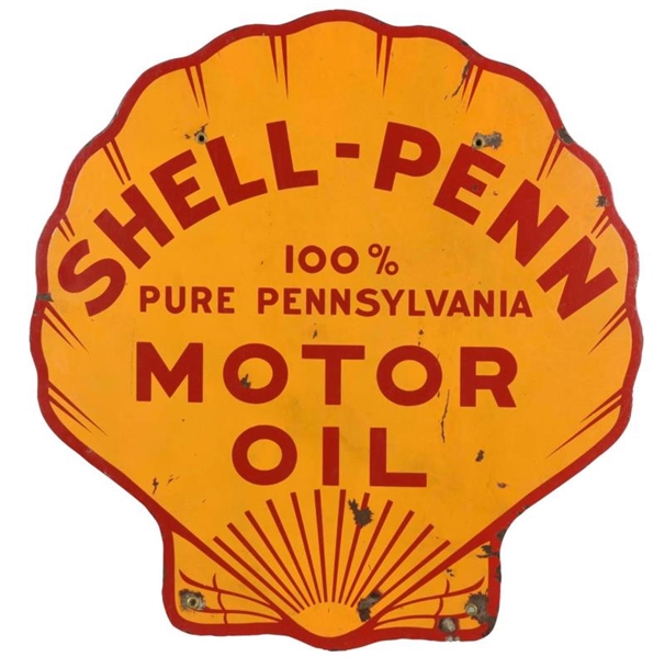 SHELL-PENN MOTOR OIL PORCELAIN SHELL SHAPED SIGN. 