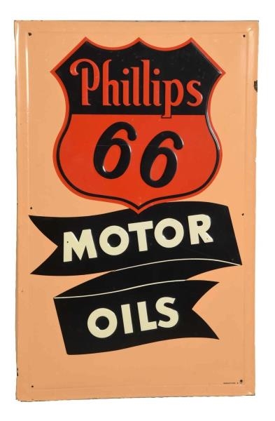 PHILLIPS 66 MOTOR OIL TIN EMBOSSED SIGN.          
