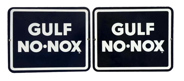 LOT OF 2: GULF NO-NOX PORCELAIN SIGNS.            