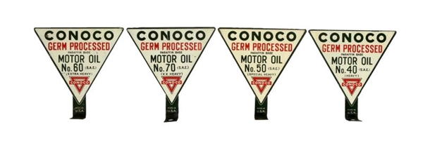 LOT OF 4: CONOCO GERM PROCESSED MOTOR OIL SIGNS.  