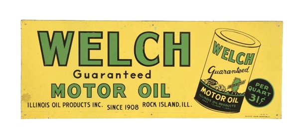 WELCH MOTOR OIL WITH GRAPHICS TIN SIGN.           