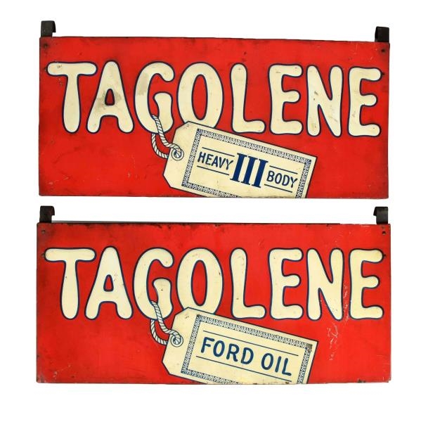 LOT OF 2: TAGOLENE HEAVY BODY & FORD OIL TIN SIGNS