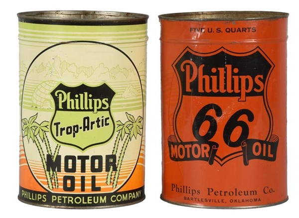 LOT OF 2:PHILLIPS MOTOR OIL FIVE QUART CANS.      