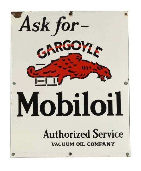 MOBILOIL WITH GARGOYLE PORCELAIN SIGN.            