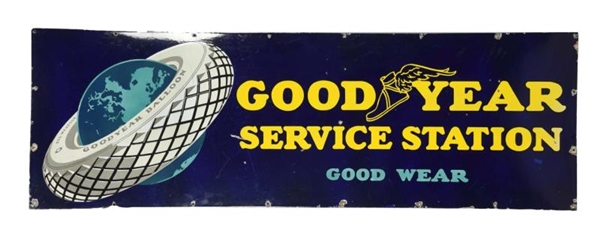 GOODYEAR WITH WORLD IN A TIRE PORCELAIN SIGN.     