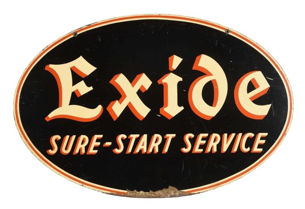 EXIDE SURE-START SERVICE TIN OVAL SIGN.           