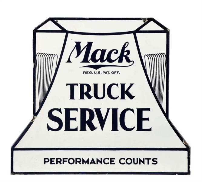EARLY MACK TRUCK SERVICE PORCELAIN DIECUT SIGN.   